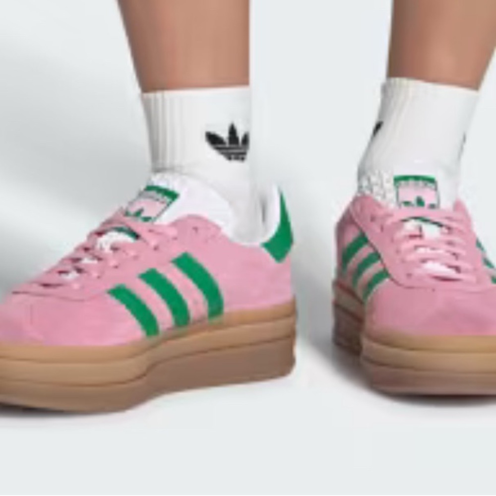 Adidas Women's Gazelle OG Pink and Green Platform Sneakers